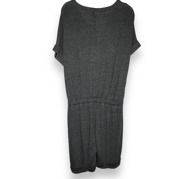 Chaser Zippered Front Knit Charcoal Gray Romper With Pockets Size Medium - Picture 2 of 7